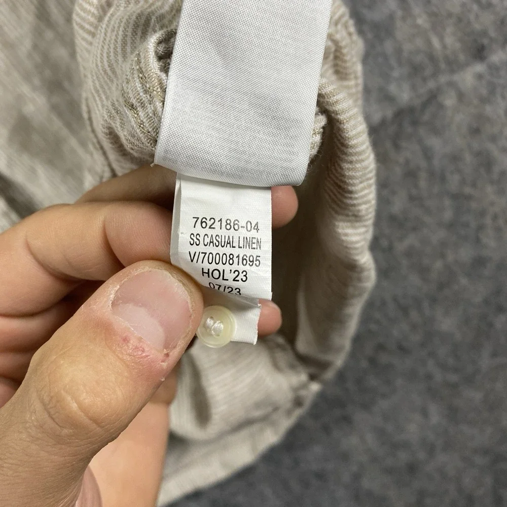 Banana Republic Linen Button Down Shirt‎ Men's XXL 2XL Striped Summer Tan